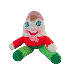 Handmade Humpty Dumpty Crochet Plush Toy 13in Multicolor Excellent 1970s Vintage